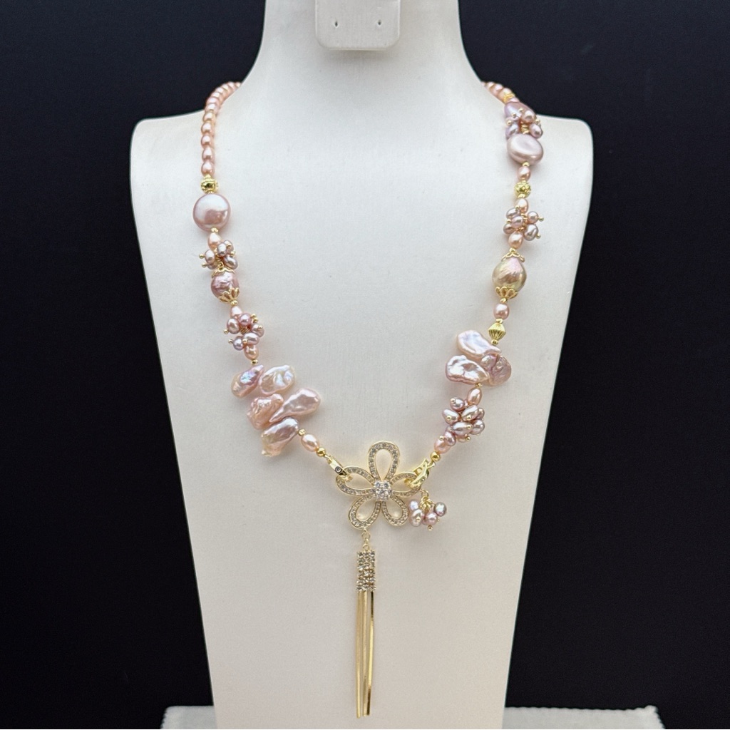 X823 Handmade Freshwater Baroque Pearl Long Sweater Necklace